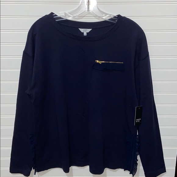 crown & ivy Tops - Crown & Ivy Long Sleeve Top with Zip Ruffle Detail